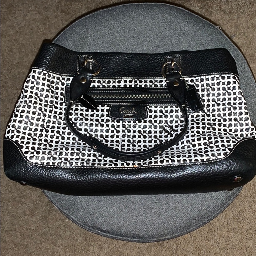Black and white COACH purse